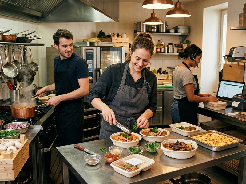 Команда поваров Cuisine31 готовит веганские блюда французской кухни в светлой современной студии